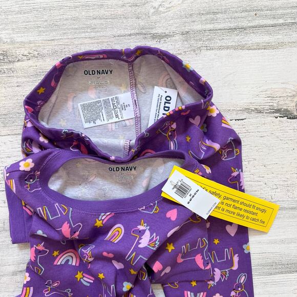 Old Navy Girls Pajama Set 6T Purple Unicorn Rainbow Cotton Short Sleeve New - Picture 3 of 5